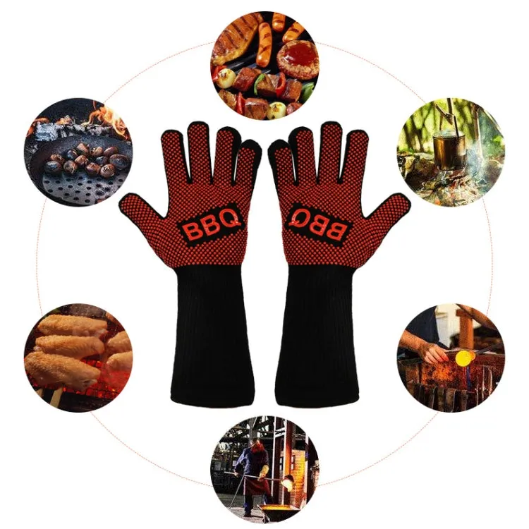 1 Pair High Temperature Resistant Silicone BBQ Gloves  Anti-Scalding Gloves(Full Dots Red)