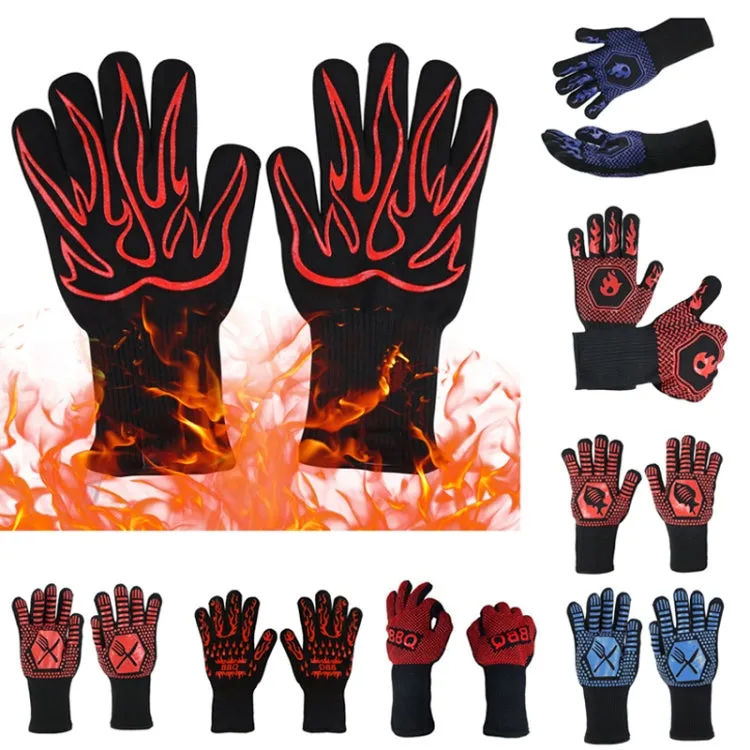 1 Pair High Temperature Resistant Silicone BBQ Gloves  Anti-Scalding Gloves(Full Dots Red)