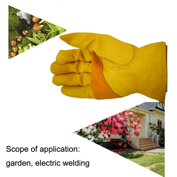 1 Pair JJ-1004 Outdoor Garden Welding Genuine Leather Labor Safety Gloves, Size: XL(Yellow)