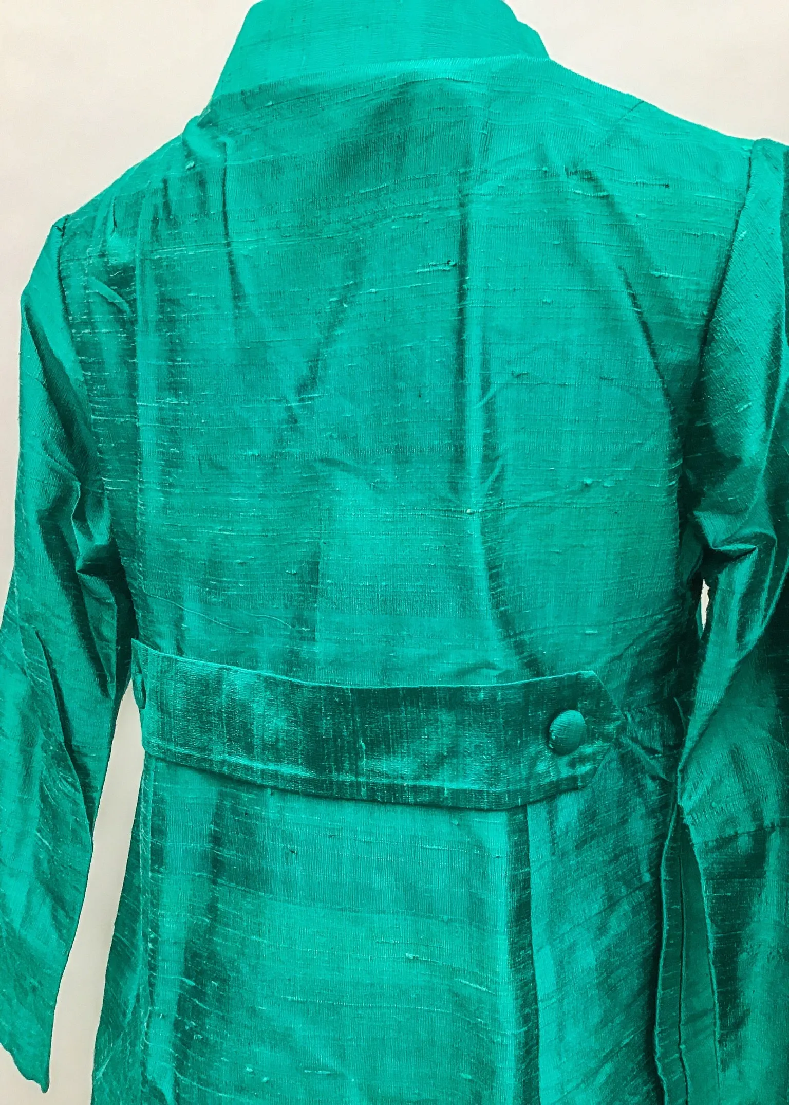 1960s Vintage Turquoise Shangtung Raw Silk Cocktail Coat