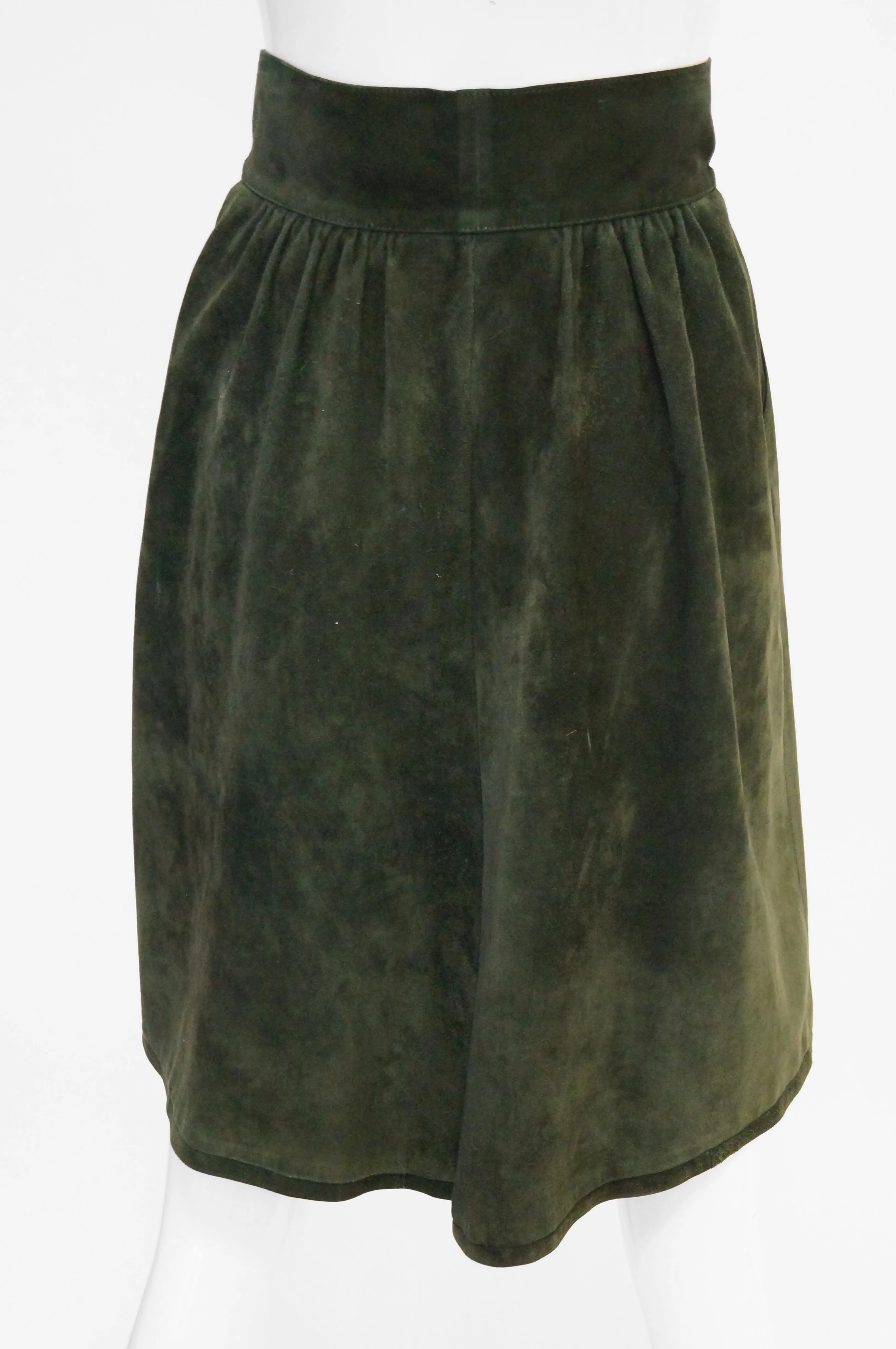 1970s Mario Valentino Pine Green Italian Suede Skirt