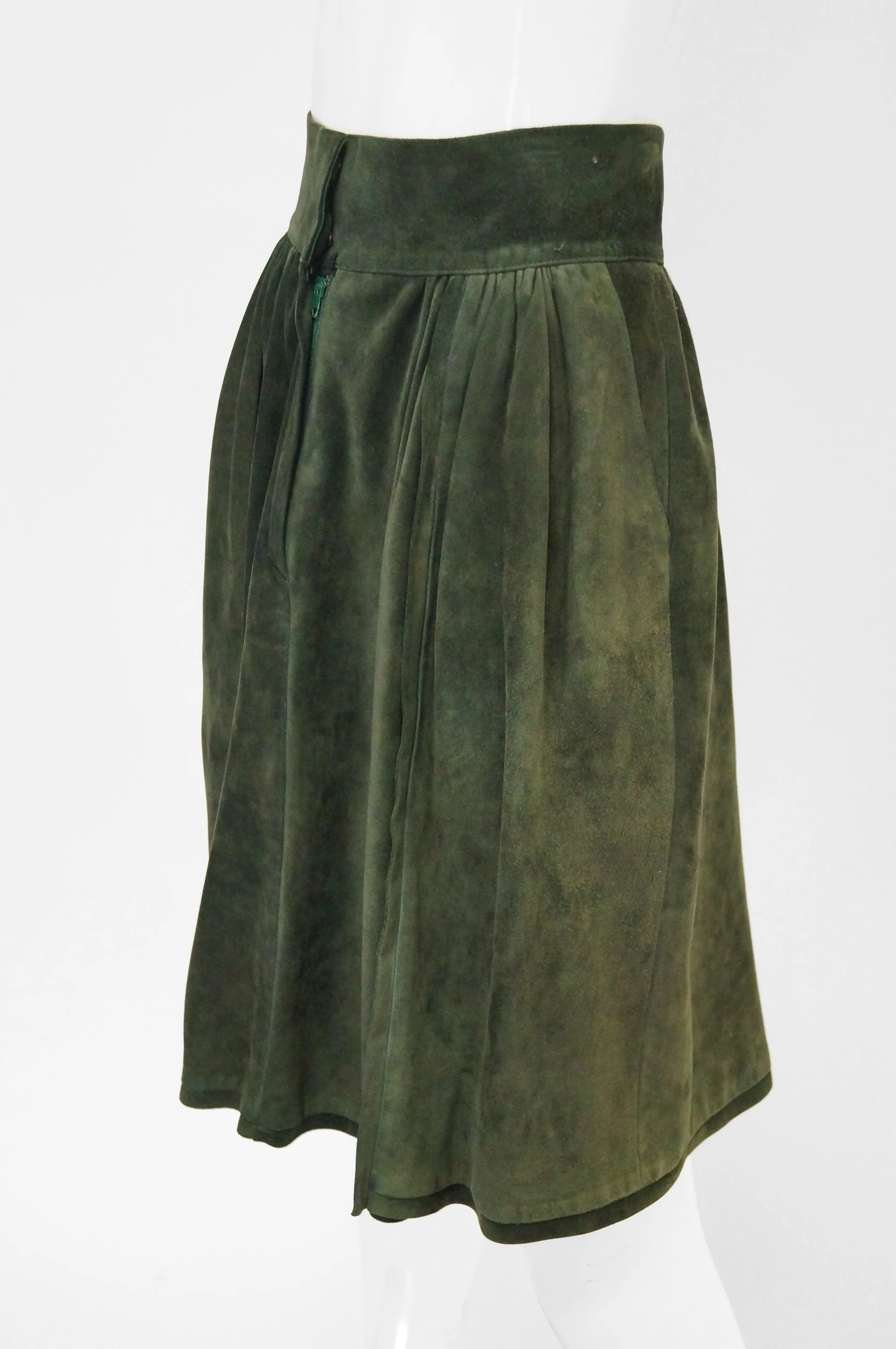 1970s Mario Valentino Pine Green Italian Suede Skirt