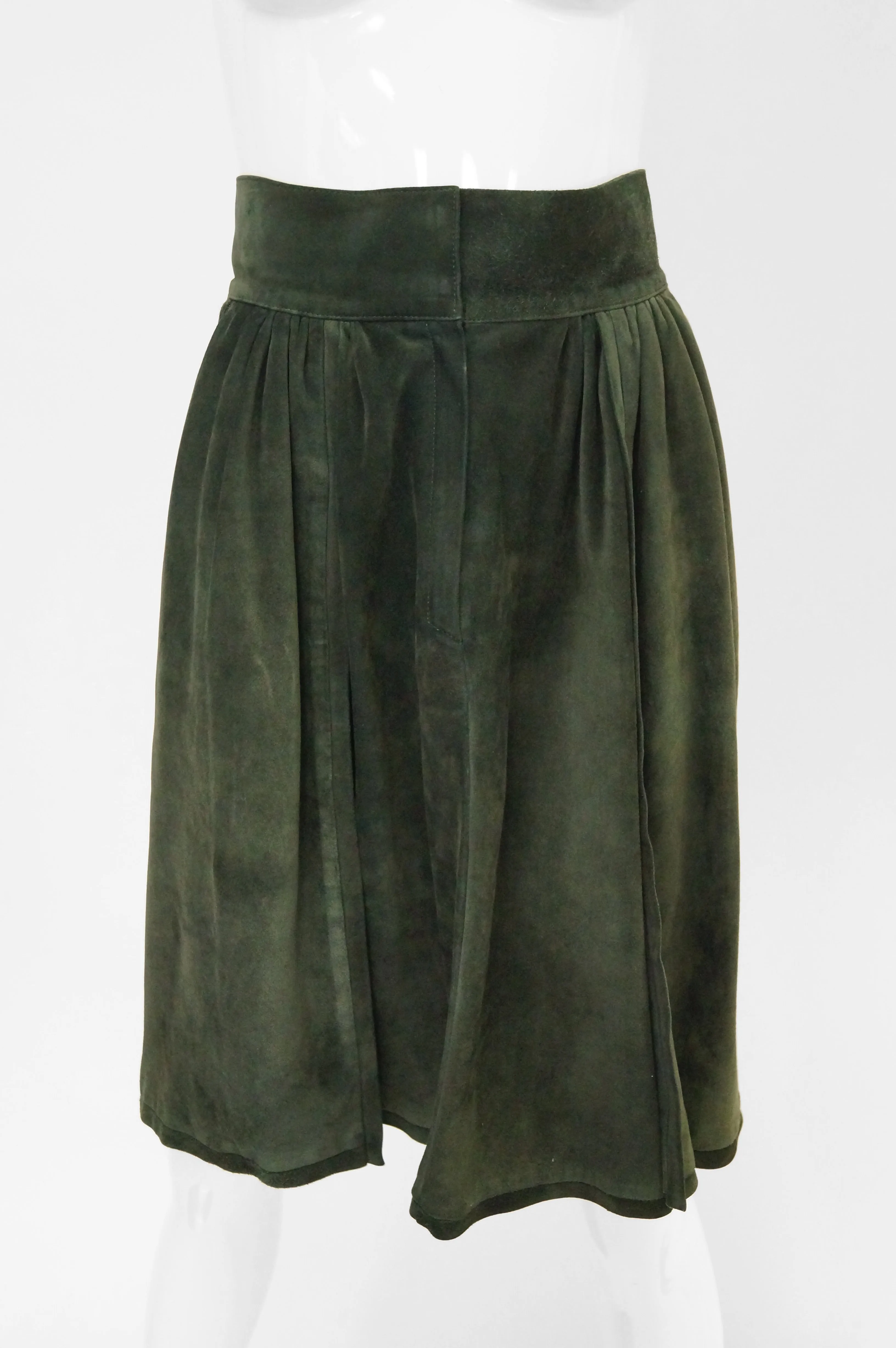 1970s Mario Valentino Pine Green Italian Suede Skirt