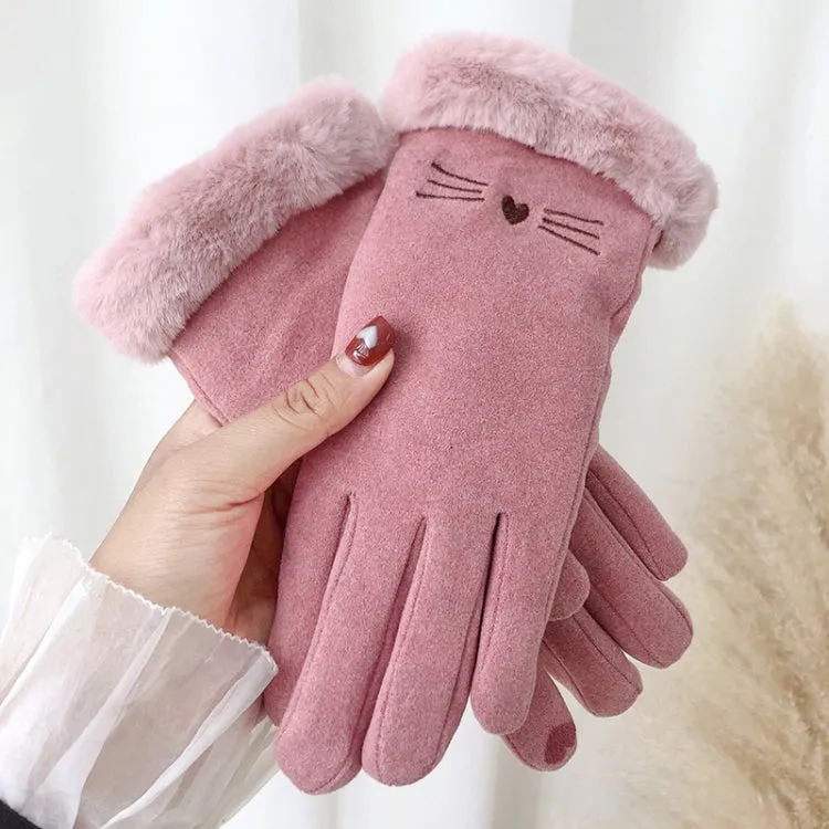 A56 Keep Warm Touch Screen Plus Velvet Thick Anti-Cold Riding Gloves, Size: One Size(Pink)