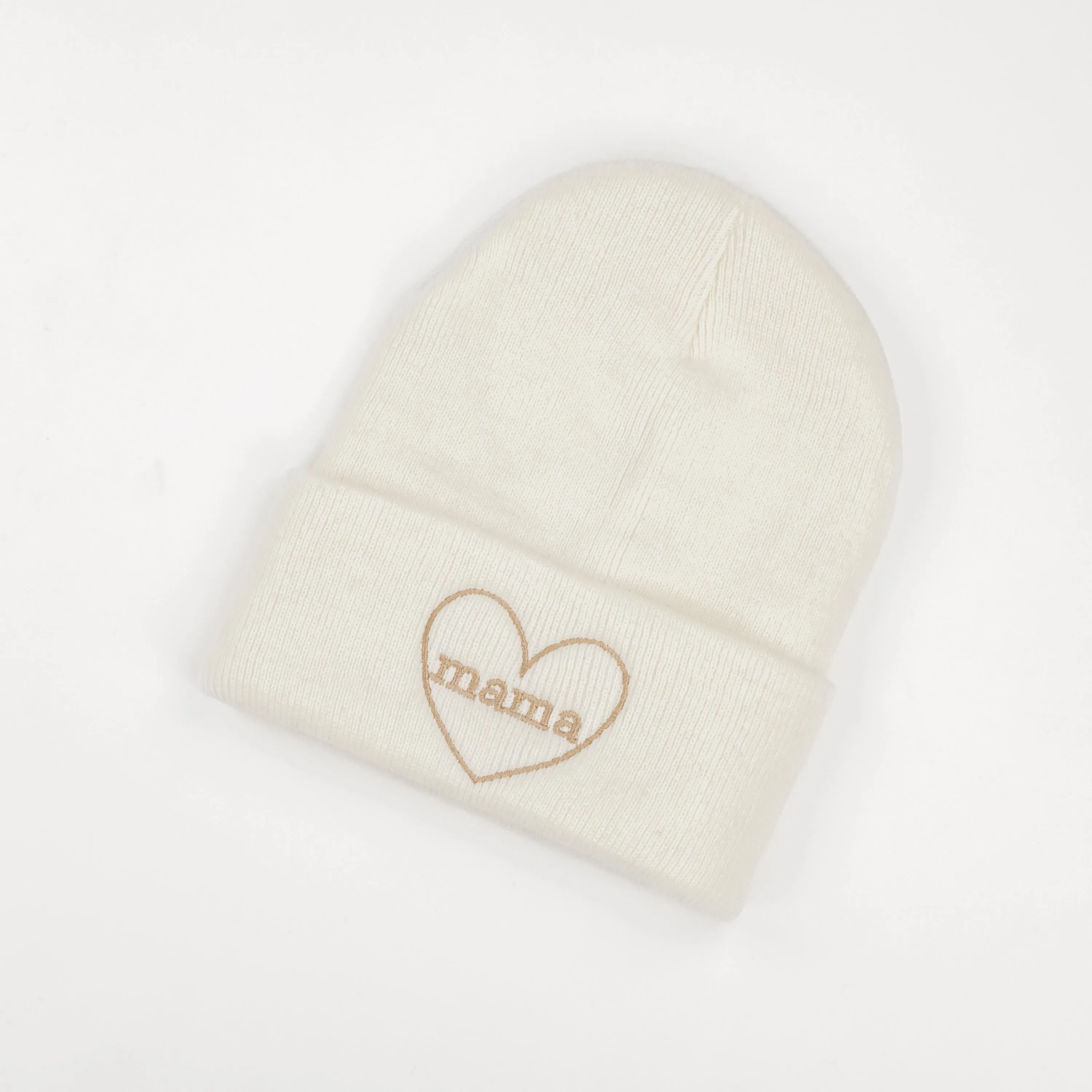 Adult Beanie - Mama Heart Around - Cream w/ Light Brown