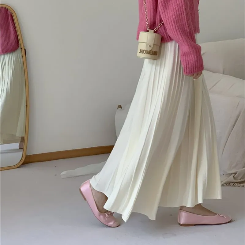 Amozae winter outfits men Autumn and Winter Knitted Skirt High Waist Slimming Large Skirt A- Line Skirt Elegant Temperament Pleated Skirt