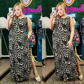 Animal Print Maxi Dress With Pockets