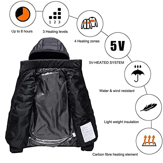 Anniou Unisex Hooded Heated Duck Down Jacket