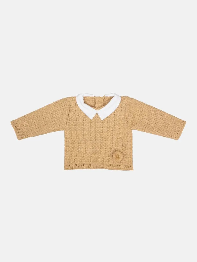 Baby Unisex Pom-pom 3-piece Knitted Gift Box Set - Camel Yellow