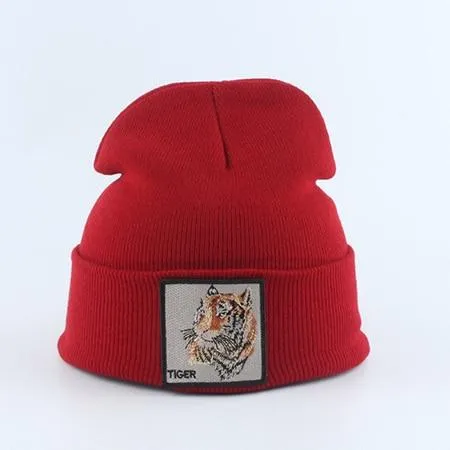 Beanie Wolf Embroidery Winter Hats Knitted Beanies For Women