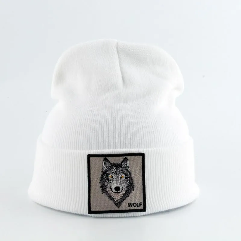 Beanie Wolf Embroidery Winter Hats Knitted Beanies For Women