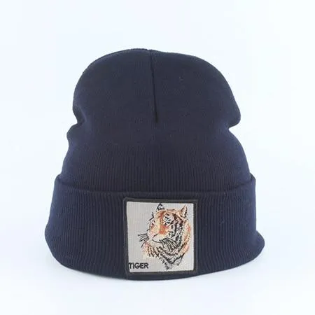 Beanie Wolf Embroidery Winter Hats Knitted Beanies For Women