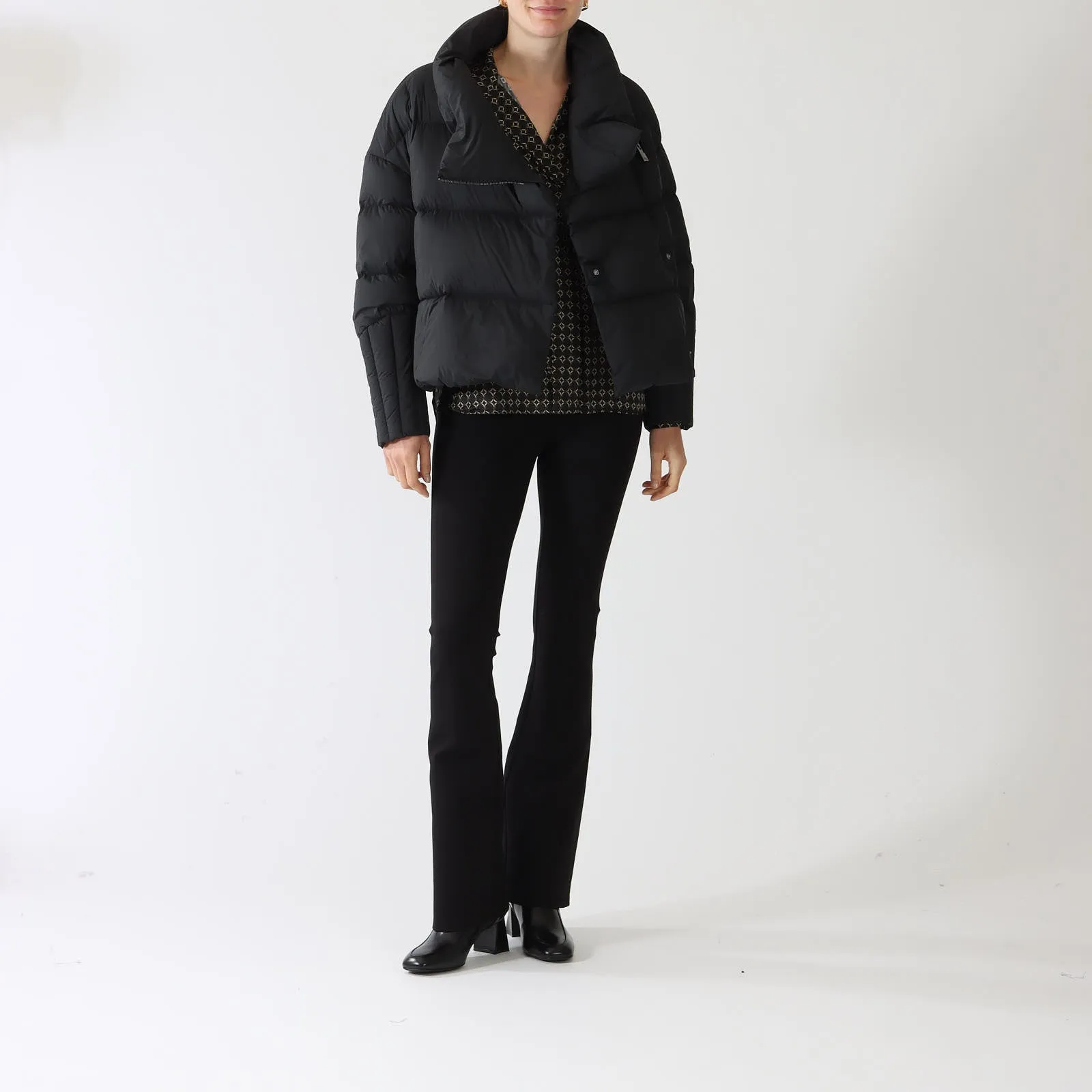 Black Asymmetric Zip Down Quilted Coat