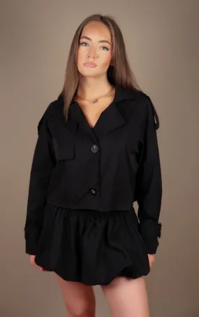 Black Cropped Trench Jacket