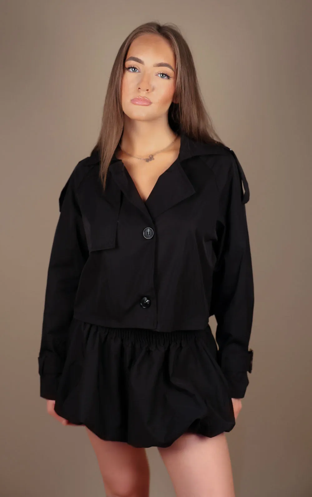 Black Cropped Trench Jacket