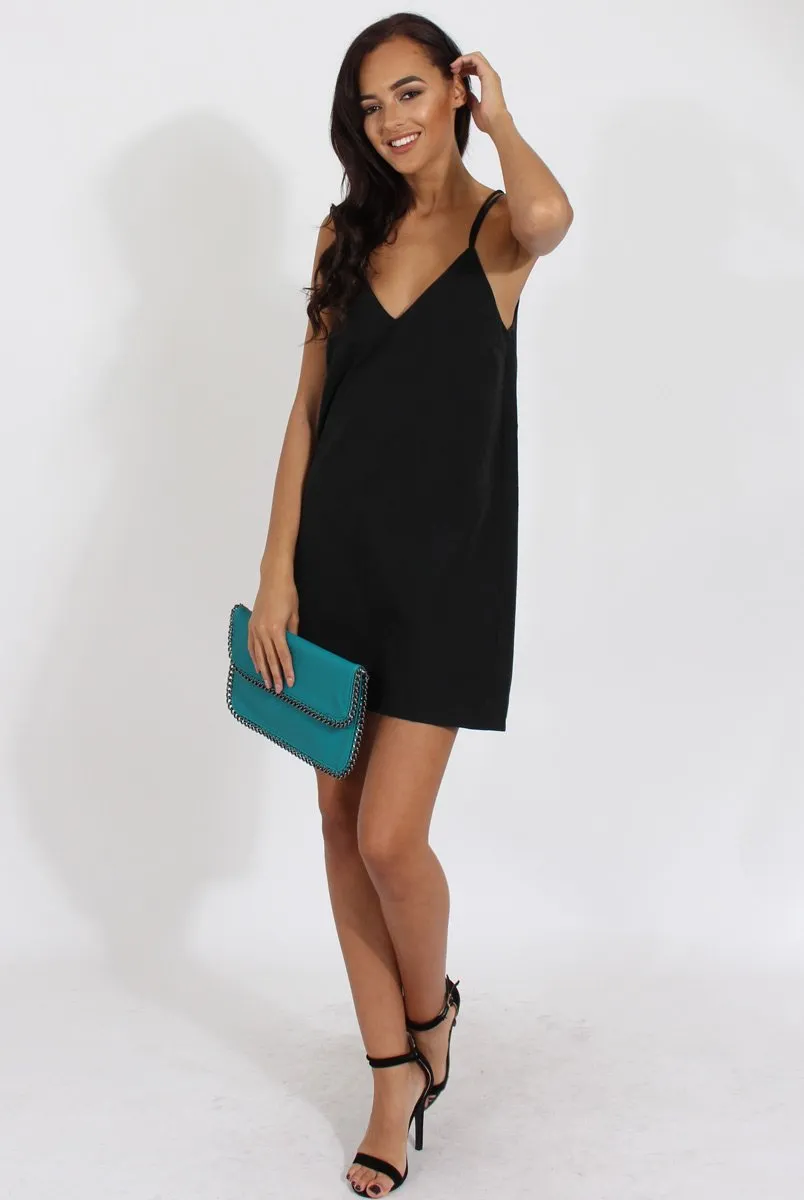 Black Faux Suede Strappy Back Slip Dress - Sylvie