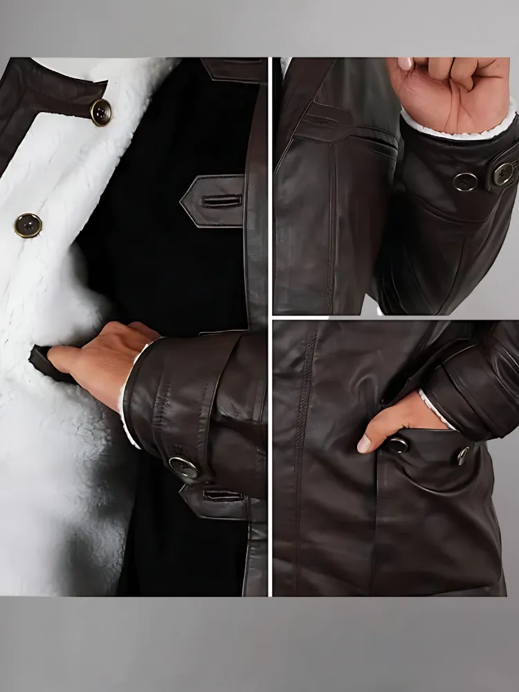 Black Shearling Leather Coat for Winter