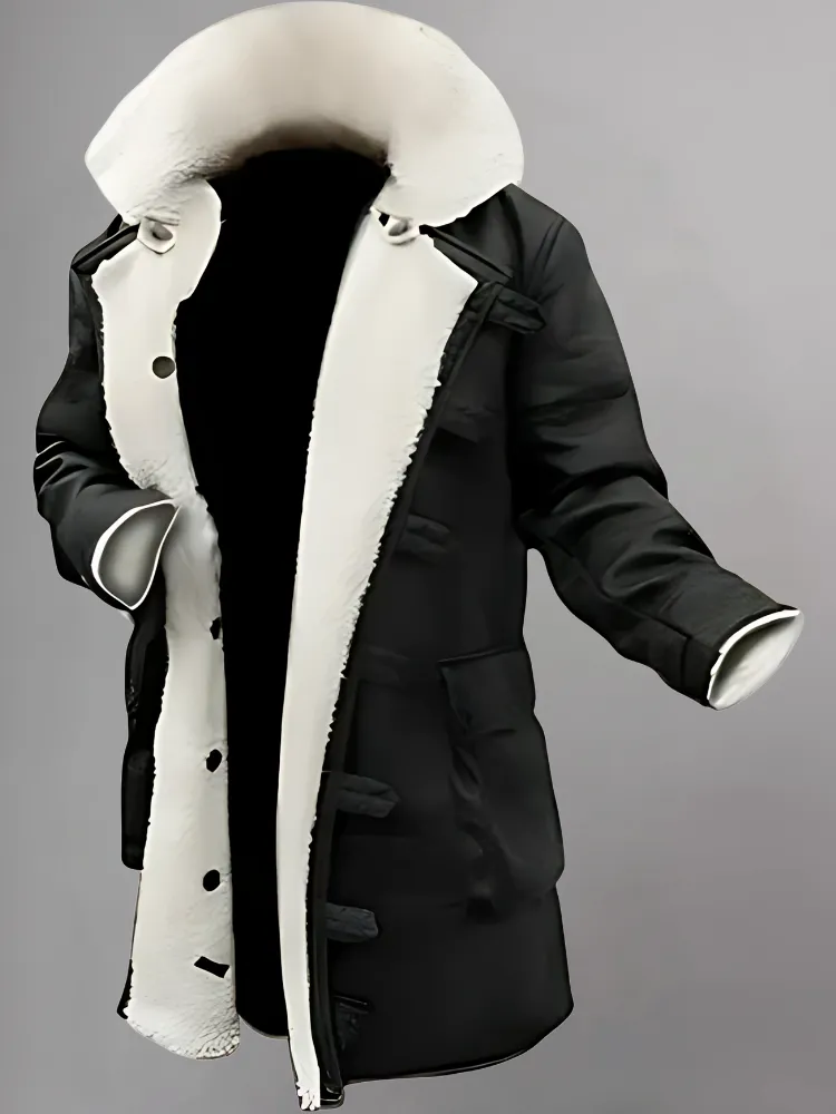 Black Shearling Leather Coat for Winter