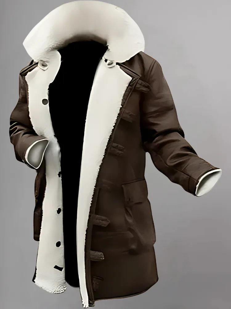 Black Shearling Leather Coat for Winter