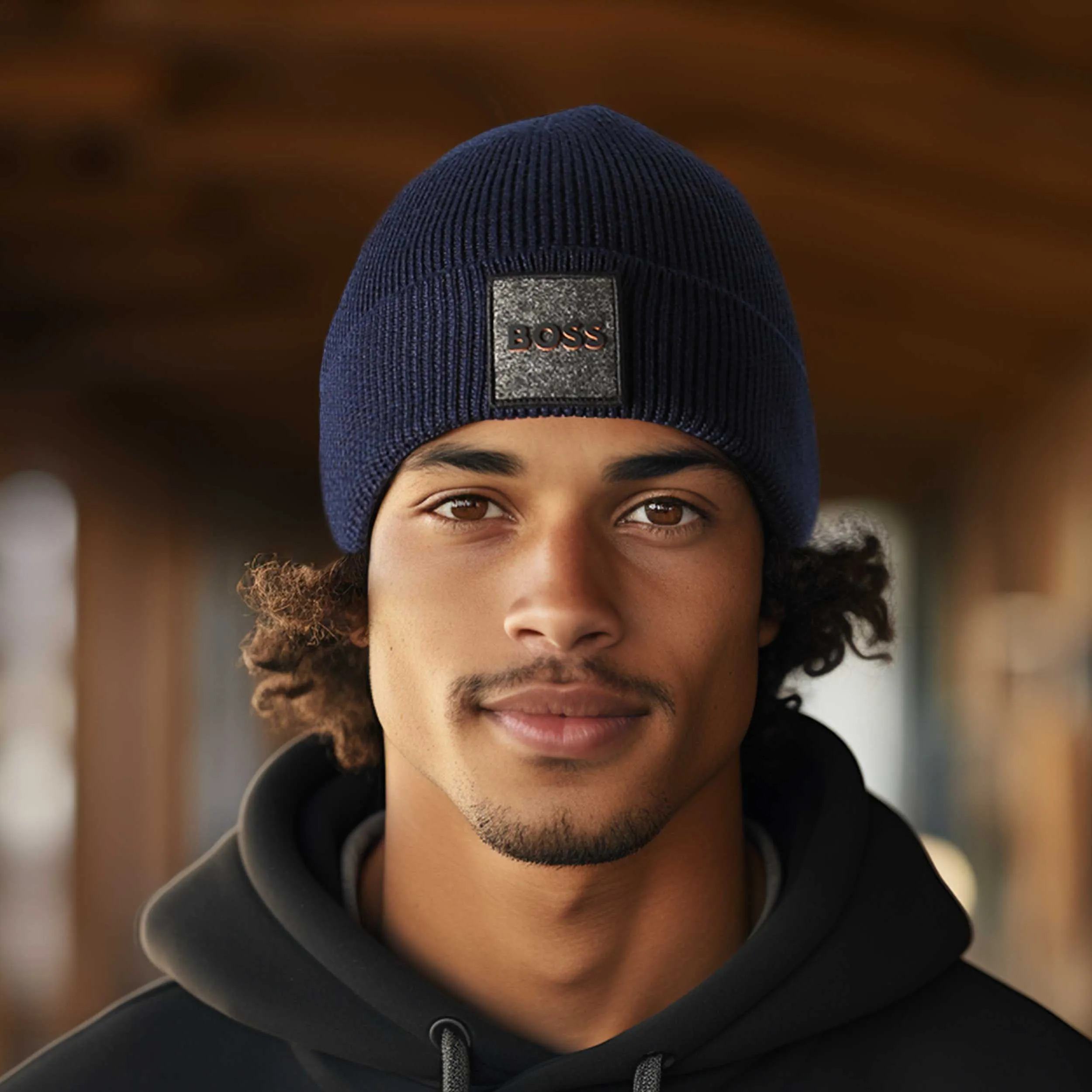 BOSS Foxxy Beanie Hat in Navy