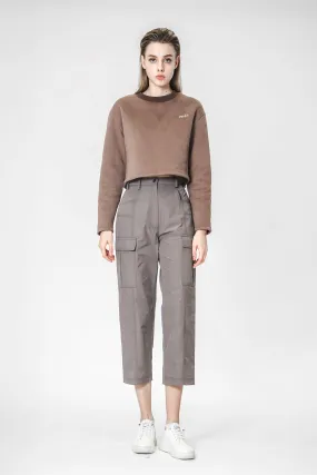 BROWN/DARK GREEN HIGH-WAIST CASUAL TROUSERS