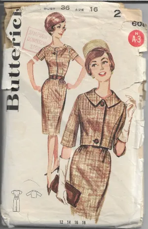 Butterick 2181 Vintage Sewing Pattern 1960s Ladies Sheath Dress Bolero Jacket