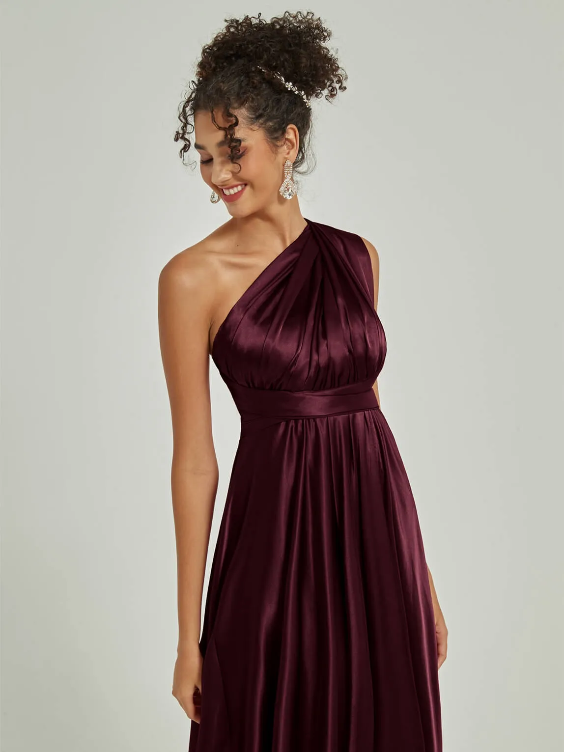 Cabernet Satin Convertible Bridesmaid Dress Multi Ways Wrap A-Line Gowns