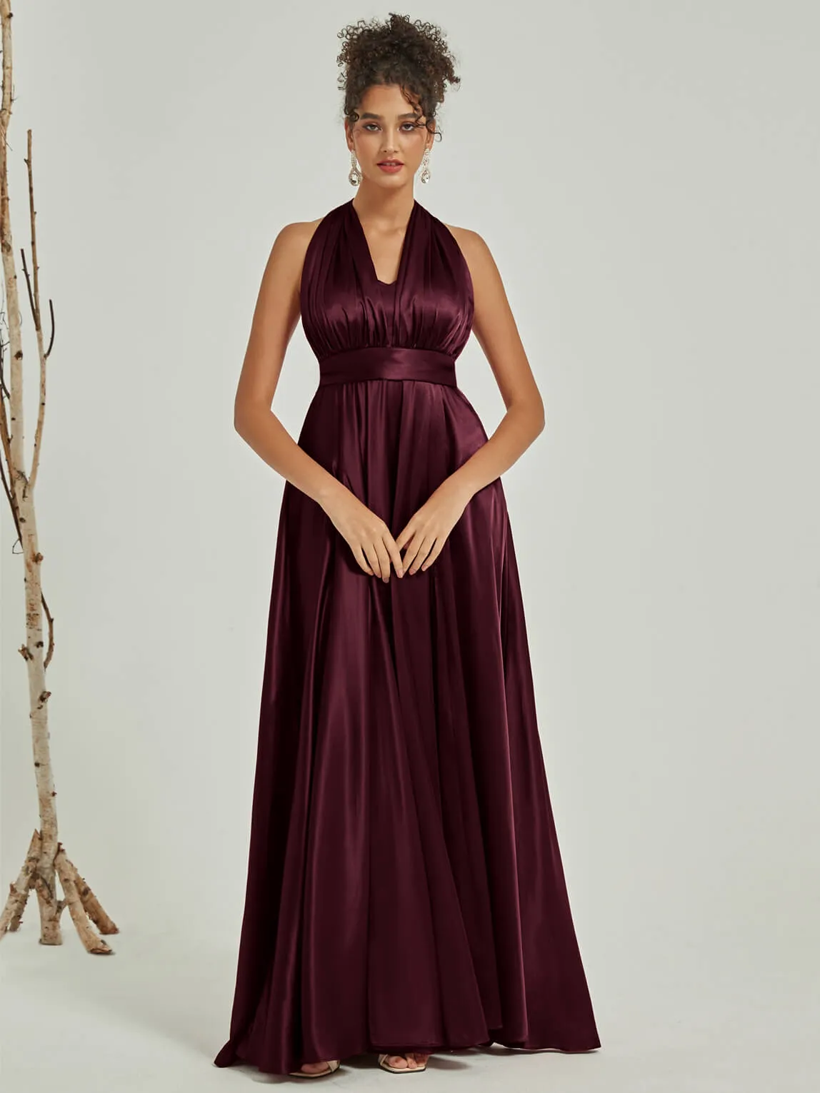 Cabernet Satin Convertible Bridesmaid Dress Multi Ways Wrap A-Line Gowns