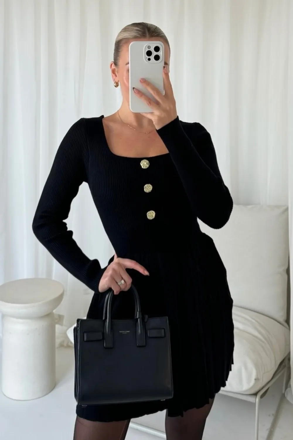 Charlotte black square neck knit dress