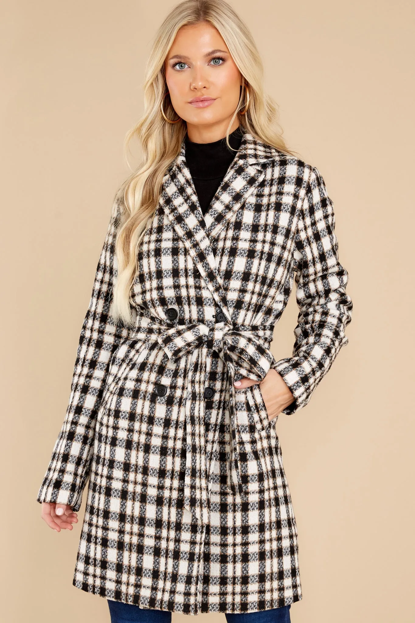 Classically Chic Black And White Plaid Coat