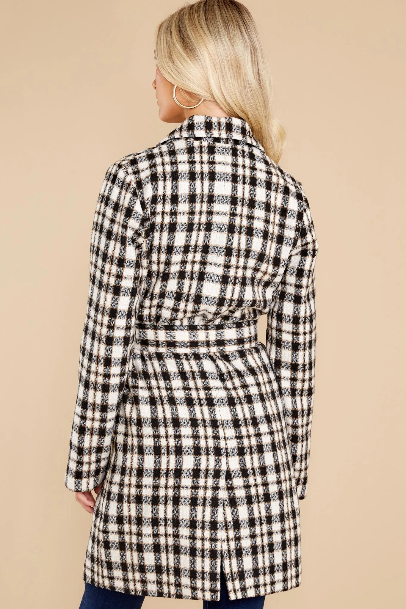 Classically Chic Black And White Plaid Coat