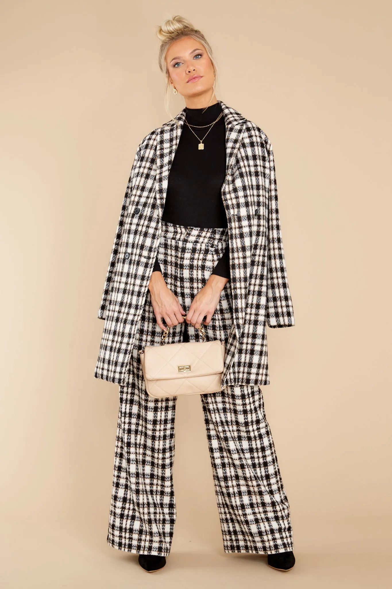 Classically Chic Black And White Plaid Coat