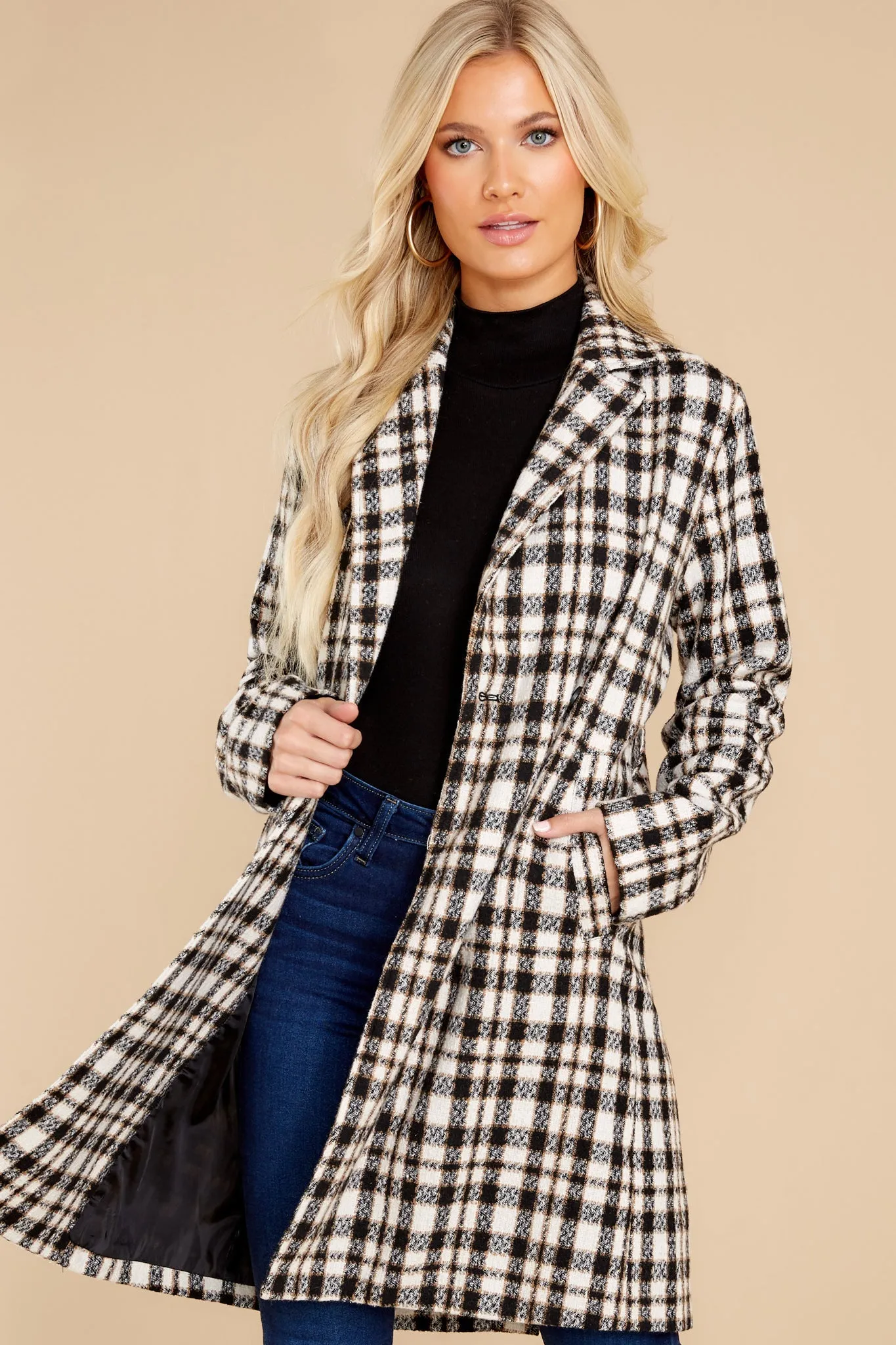 Classically Chic Black And White Plaid Coat