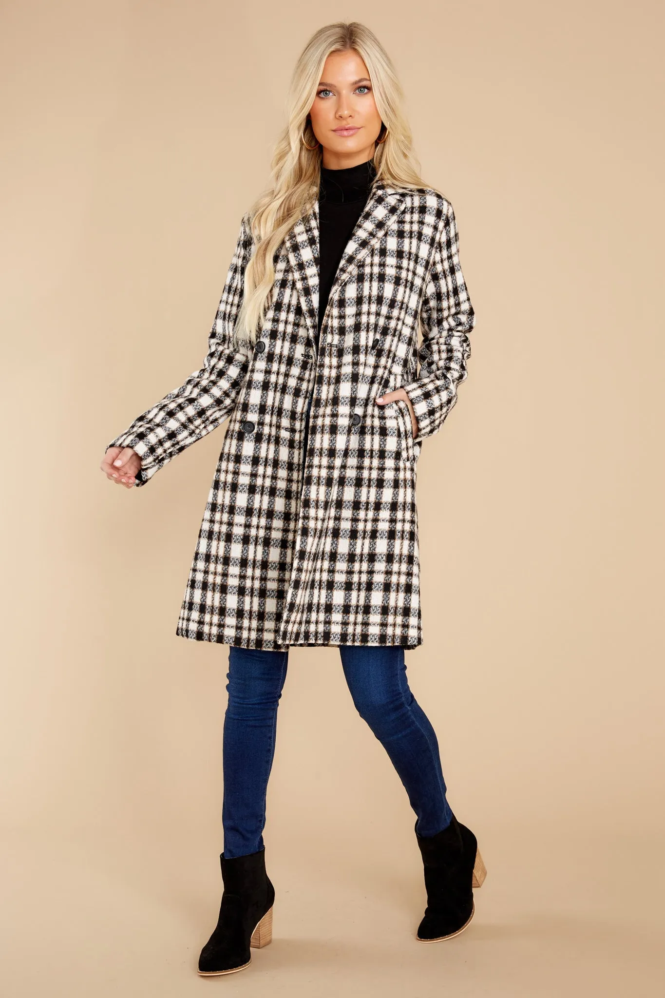 Classically Chic Black And White Plaid Coat