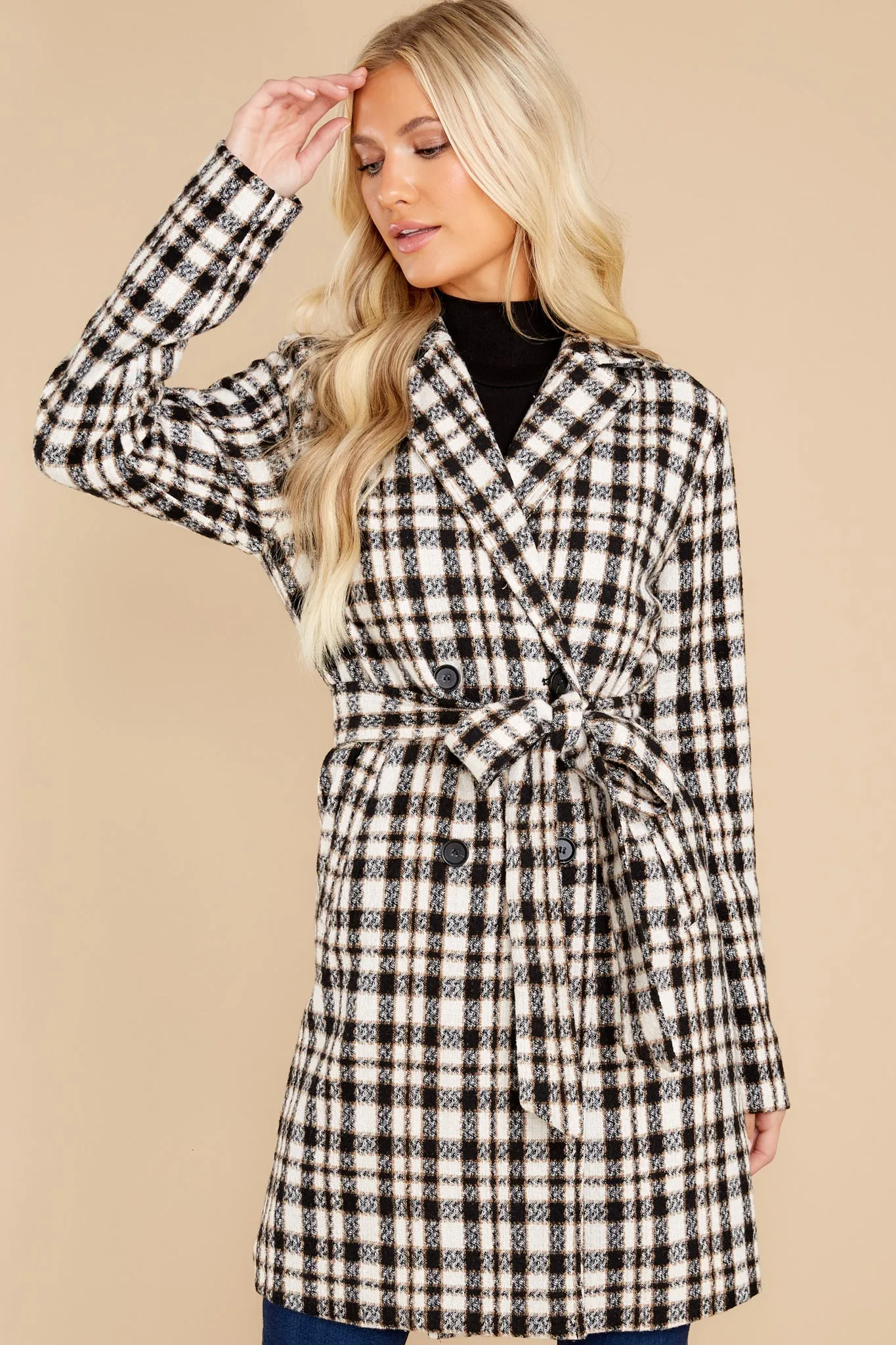 Classically Chic Black And White Plaid Coat