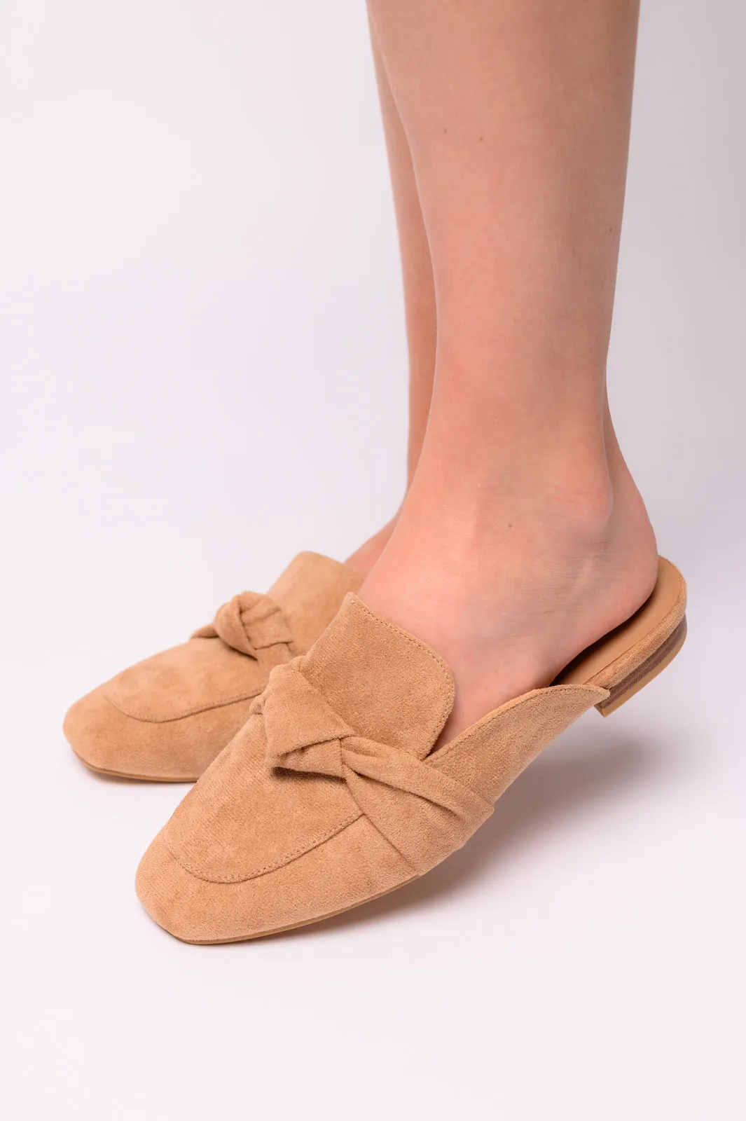 Clingy Mules in Camel Faux Suede