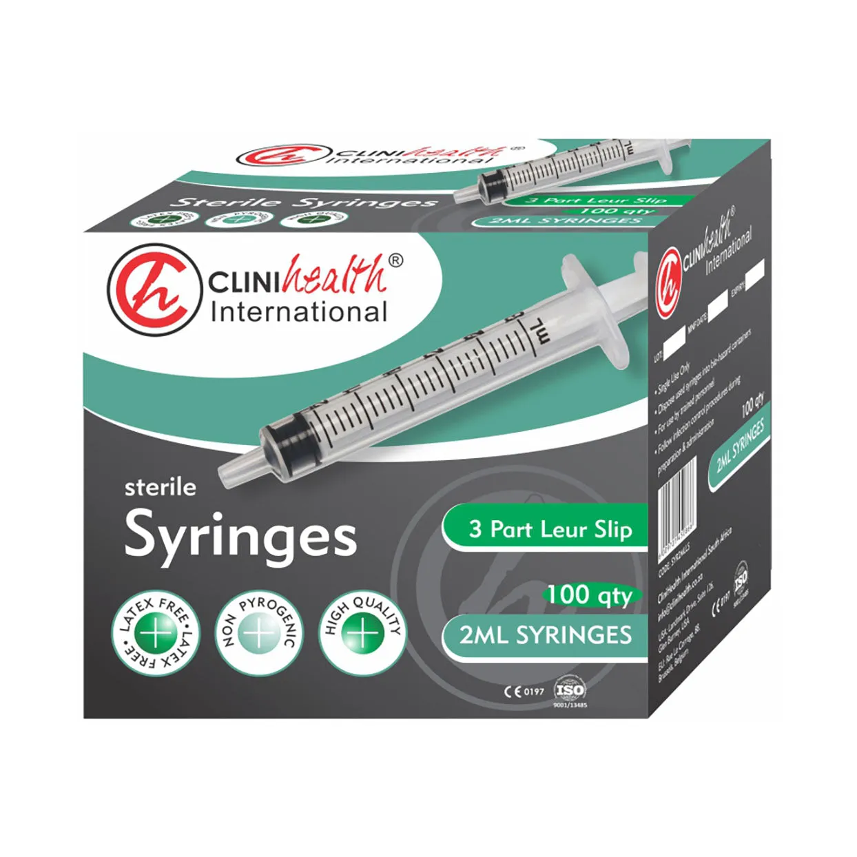 Clinihealth Syringe 2ml 3 Part Lure Slip 100 Pack