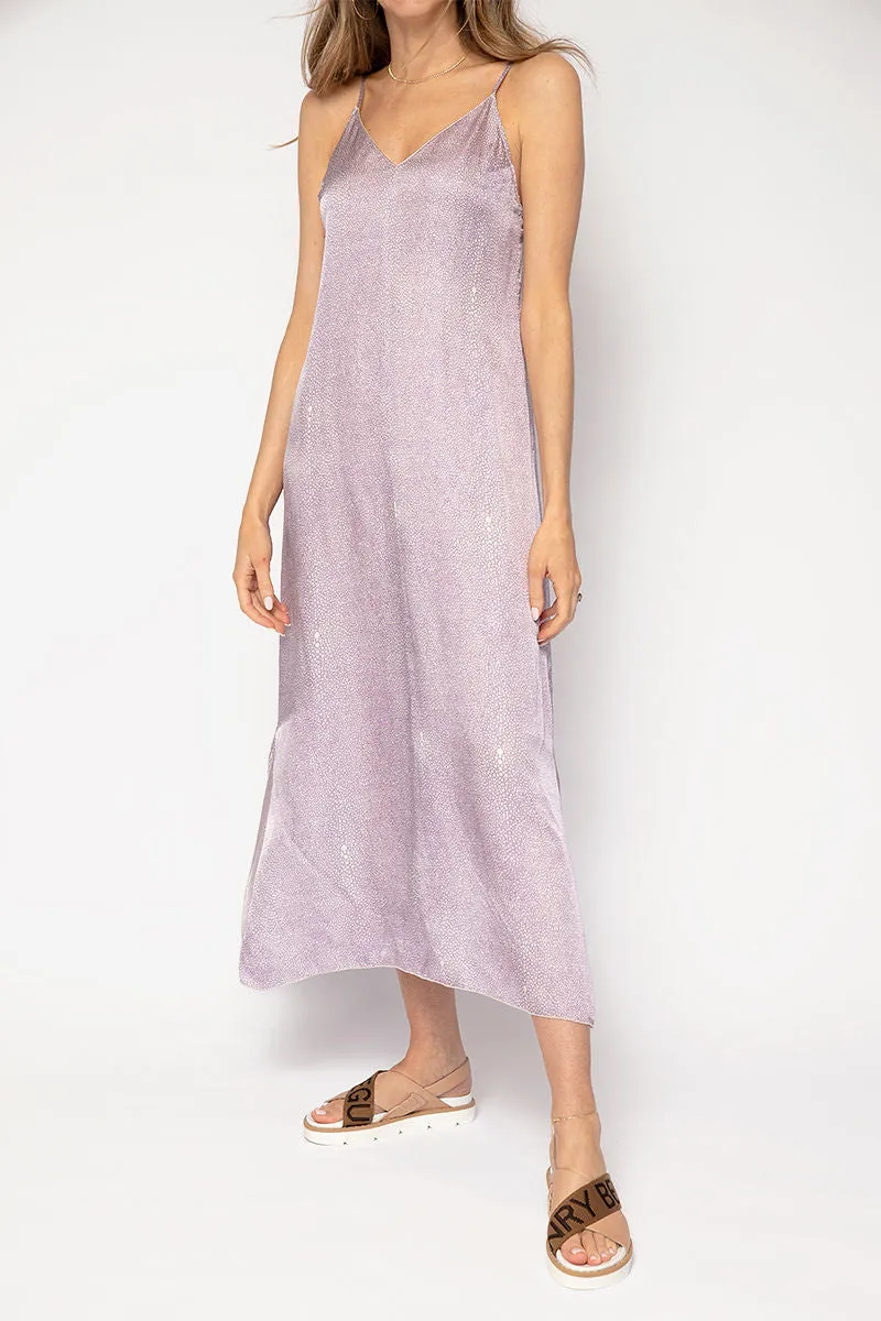 Cloquet Silk Satin Slip Dress in Lilac Twinkle Print