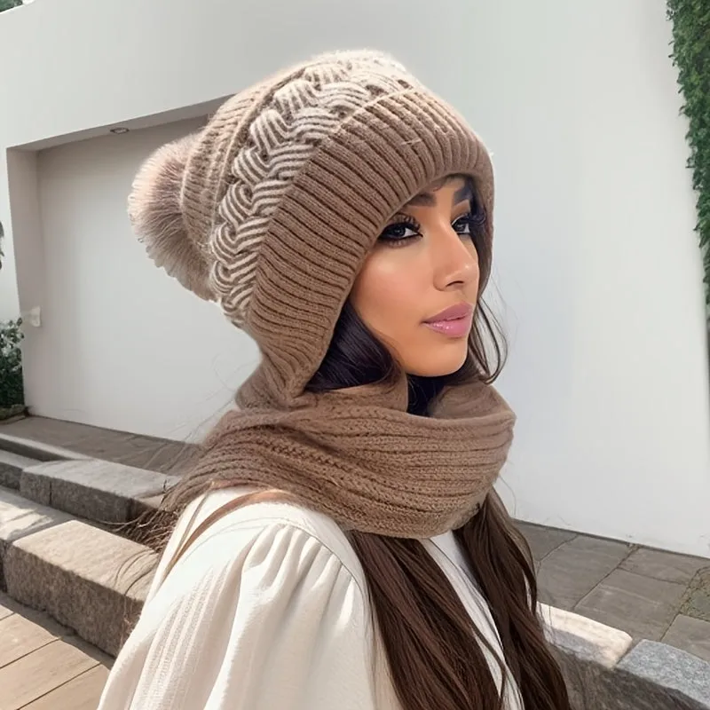 Cozy Hooded Scarf with Coldproof Beanie for Women  Girls