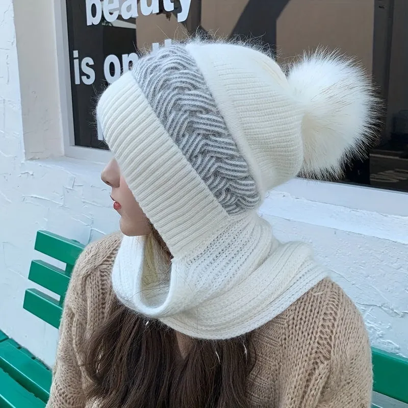 Cozy Hooded Scarf with Coldproof Beanie for Women  Girls