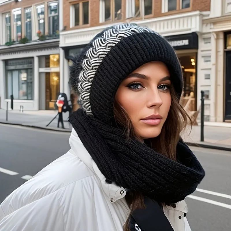 Cozy Hooded Scarf with Coldproof Beanie for Women  Girls