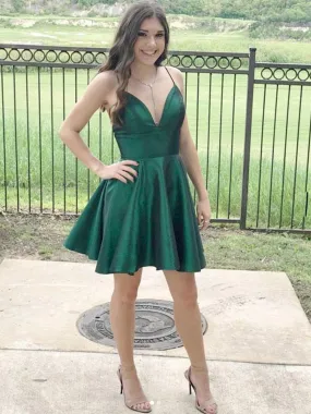 Cute V Neck Green Short Prom, V Neck Green Homecoming, Evening