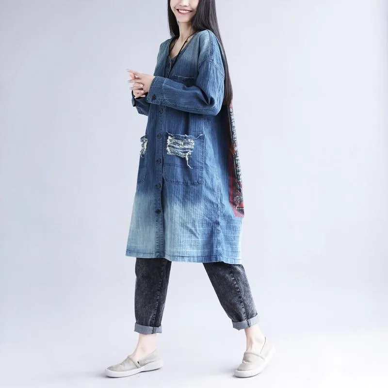 Distressed Long Denim Coat