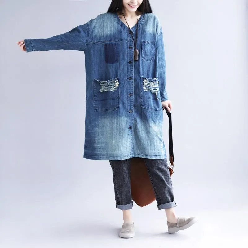 Distressed Long Denim Coat