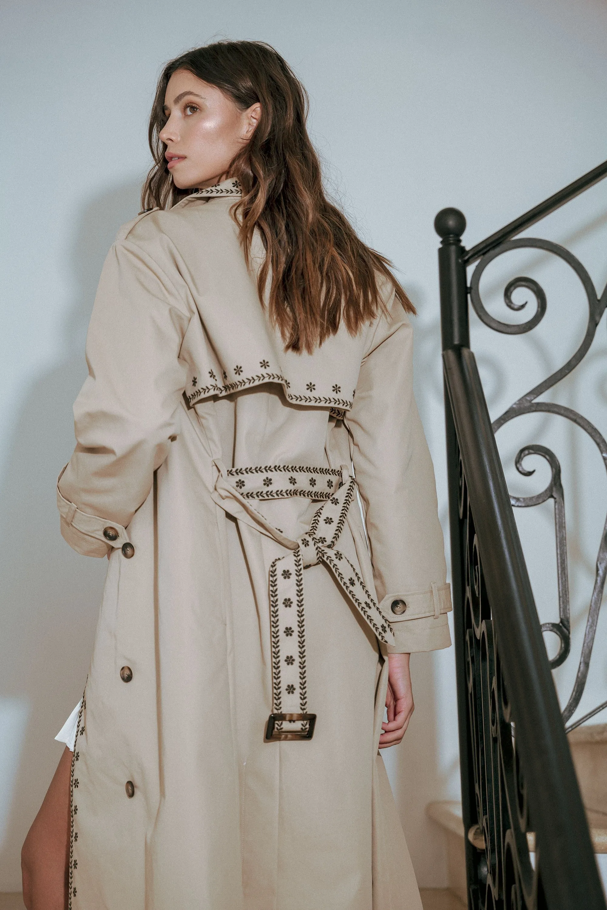 Double Breasted Embroidered Trench Coat