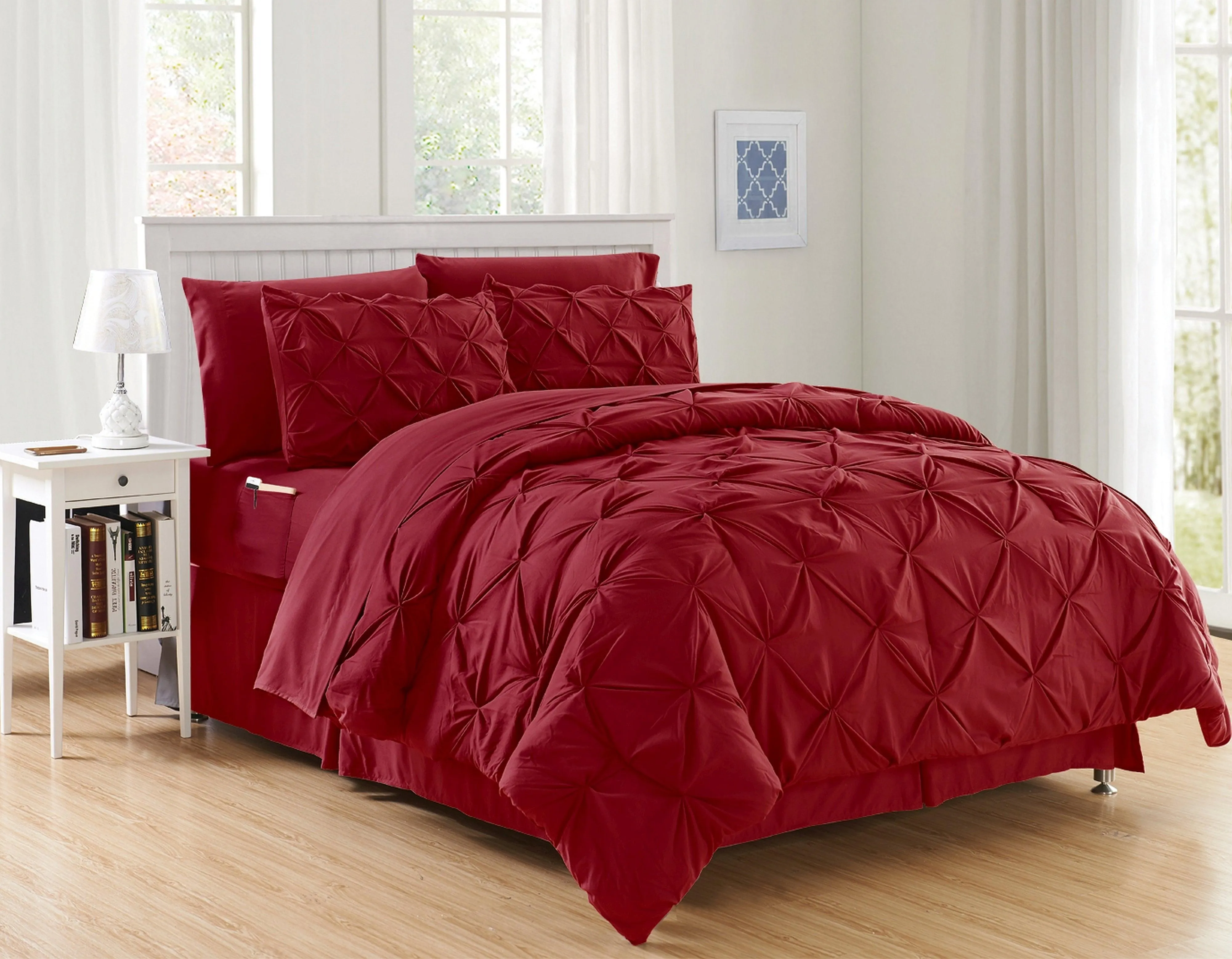 Elegant Comfort 8-Piece Pintuck Pinch Pleated Comforter Set - Includes 4-Piece Sheet Set with Double Sided Storage Pockets