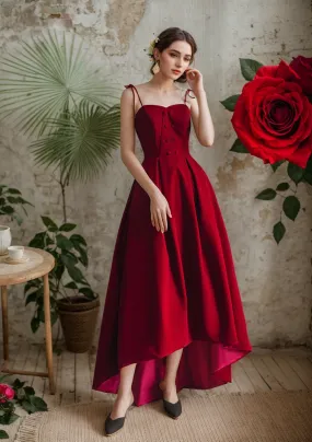 Elegant Spaghetti-straps long short A-line velvet prom dress