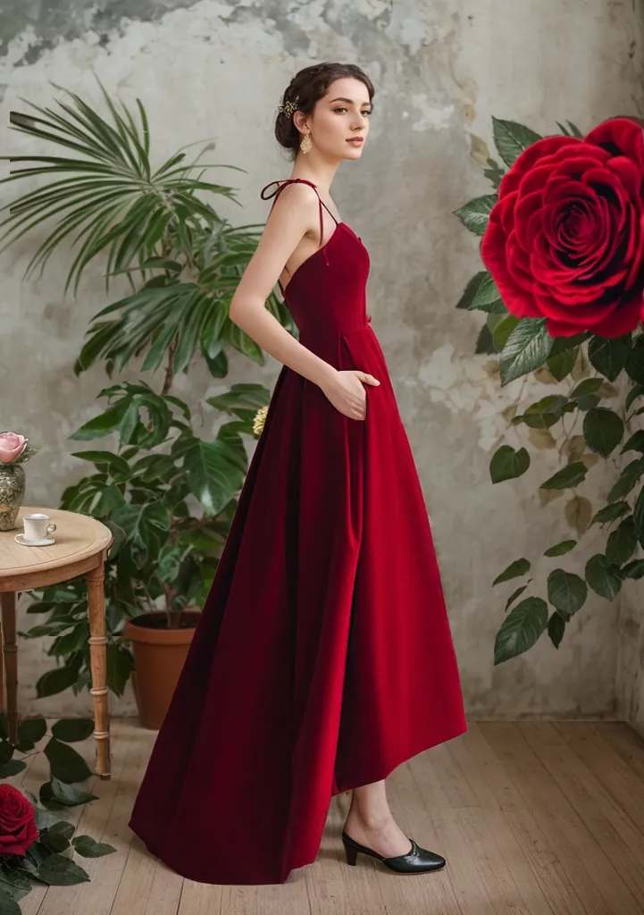 Elegant Spaghetti-straps long short A-line velvet prom dress
