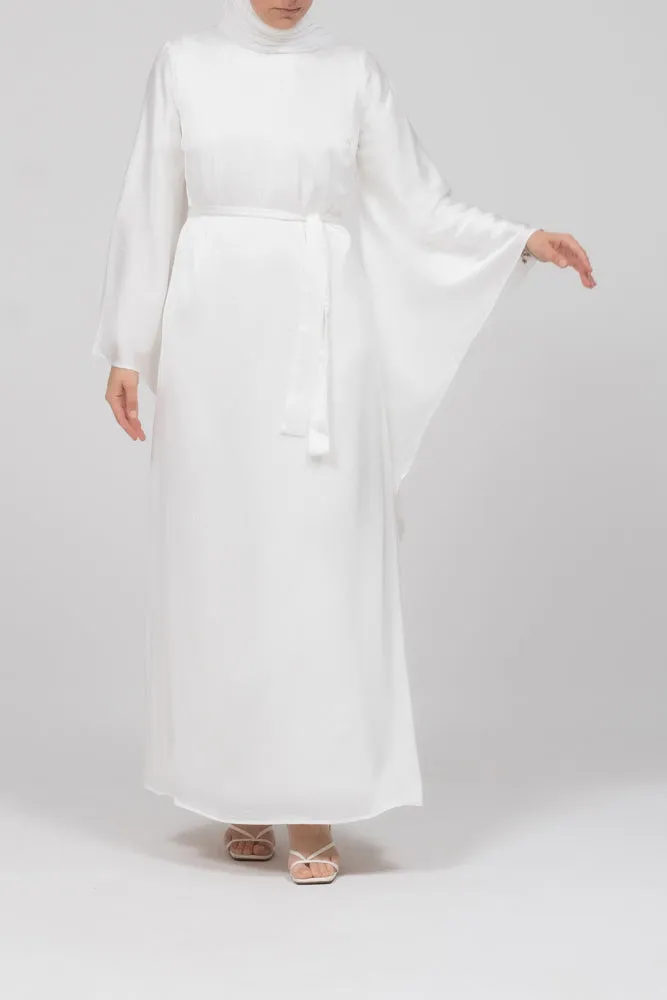 Eternal Ivory Satin Kimono Sleeve Nikah Maxi Dress