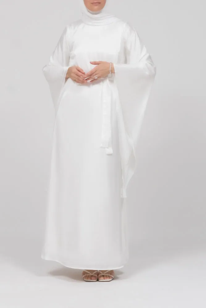 Eternal Ivory Satin Kimono Sleeve Nikah Maxi Dress